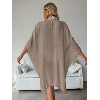 Dark Khaki Summer Beach Cover-Up- Bamboo Cotton Sun Protection Cardigan thumbnail