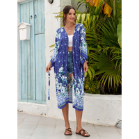 Blue Women's Lightweight Beach Cardigan-Floral Print Kimono thumbnail