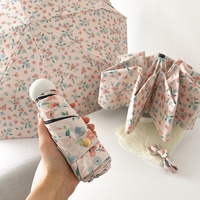 Little Red Flower Mini 5-Fold Umbrella - Portable, Anti-UV, Black Glue Coating thumbnail