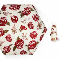 Red Rose Mini 5-Fold Umbrella - Portable, Anti-UV, Black Glue Coating thumbnail