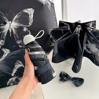 Black Butterfly Mini 5-Fold Umbrella - Portable, Anti-UV, Black Glue Coating thumbnail