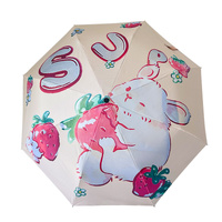 Strawberry Rabbit Mini 5-Fold Umbrella - Portable, Anti-UV, Black Glue Coating thumbnail