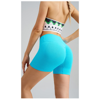 Colorful Blue Yoga Shorts - Seamless, High Waist, Tummy Control Size L thumbnail