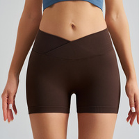Dark Brown Yoga Shorts - Seamless, High Waist, Tummy Control Size L thumbnail