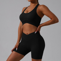 Black Yoga Shorts - Seamless, High Waist, Tummy Control Size M thumbnail