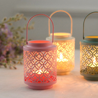Pink Vintage Style Candle Lantern - Iron Tabletop Centerpiece for Home Decor thumbnail
