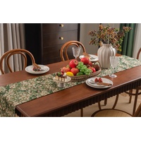 Floral Table Runner with Tassels - Jacquard Green Farmhouse Style (33x275cm) thumbnail