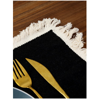 4 PCS Black Cotton Linen Placemat with Fringe - Solid Color Table Mat for Dining (30X30CM) thumbnail
