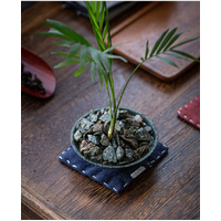 Navy Blue Chinese Style Linen Coasters - Set of 4, Hand-Embroidered Tea Mats (9x9cm) thumbnail
