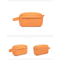 Orange 2-pcs Corduroy Pencil Case - Large Capacity Storage Bag thumbnail