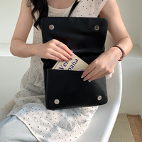 Black Minimalist Flap Shoulder Bag-Elegant Women's Double-Layer Crossbody thumbnail