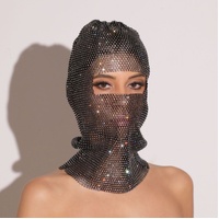 Black Glitter Rhinestone Face Balaclava - Trendy Music Festival Head Cover, 37cm thumbnail