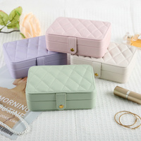Pink Elegant Quilted PU Leather Jewelry Box - Portable Organizer for Travel & Home thumbnail