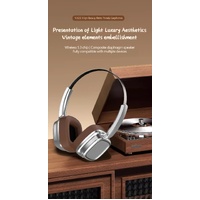 Silver Compact Retro Headphones - Wireless Bluetooth, Deep Bass, Immersive Sound thumbnail