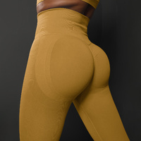 Size S Yellow Seamless High-Waisted Yoga Pants for Women - Lift Workout Leggings for Running, Gym, and Fitness thumbnail