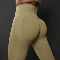 Size M Khaki Seamless High-Waisted Yoga Pants for Women - Lift Workout Leggings for Running, Gym, and Fitness thumbnail