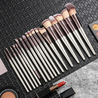 Beige 18-Piece Makeup Brush Set - Professional Synthetic Fiber Brushes with Wooden Handles for Flawless Beauty thumbnail