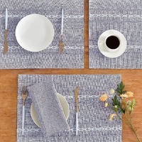 4 Pcs Blue Woven Placemats - Heat Resistant Kitchen Table Mats, Coffee Tea Cup Coasters, Linen Blend Dining Decor thumbnail