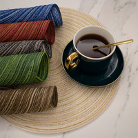 8 Pcs Khaki Woven Round Placemat - Non-Slip, Heat-Resistant Dining Table Mat,  30cm thumbnail