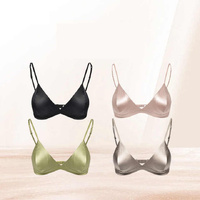 Size M Black French Style Mulberry Silk Wireless Bralette - Triangle Cup Anti-Sagging Bra for Fuller Busts, Lightweight Comfort thumbnail