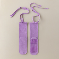 3 Pcs Purple Non-Slip Yoga Socks with Cross Straps - Cotton Pilates Dance Socks for Women, Lightweight Comfort thumbnail