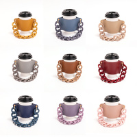 2 Pcs Brown Detachable Chain Coffee Cup Sleeve - PU Leather Insulated Cup Holder with Handle, 16cm Top, 70g(Cup not included, only cup sleeve and chai thumbnail