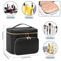 Pink Portable Travel Makeup Bag with Brush Compartment - Stylish PU Leather Cosmetic Organizer for Skincare and Toiletry Storage thumbnail