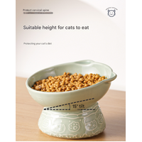 Green Vintage Slow Feeder Ceramic Pet Bowl - Anti-Choke Wide-Mouth Design for Cats & Dogs, Prevents Black Chin thumbnail