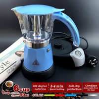 Blue Electric Moka Coffee Maker Espresso Machine Italian Classic 6 Cups Auto Power thumbnail