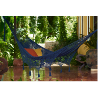 Outdoor undercover cotton Mayan Legacy hammock with hand crocheted tassels King Size Blue thumbnail
