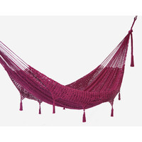 Outdoor undercover cotton Mayan Legacy hammock with hand crocheted tassels King Size Mexican Pink thumbnail