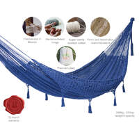 Outdoor undercover cotton Mayan Legacy hammock with hand crocheted tassels Queen Size Blue thumbnail