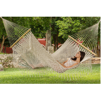 Mayan Legacy Queen Size Outdoor Cotton Mexican Resort Hammock With Fringe in Cream Colour thumbnail