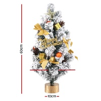 Jingle Jollys Tabletop Christmas Tree 60CM Snowy Xmas Tree Tree Topper Ornaments thumbnail