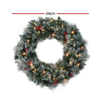 Jingle Jollys 60cm Christmas Wreath LED Lights Snowy Berries Garland Party Decor thumbnail