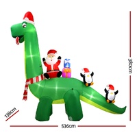 Jingle Jollys Christmas Inflatable Santa Dinosaur 3.8M Illuminated Decorations thumbnail