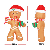 Jingle Jollys Christmas Inflatable Gingerbread Man 2.4M Illuminated Decorations thumbnail