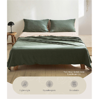 Cosy Club Cotton Bed Sheets Set Green Beige Cover Double thumbnail