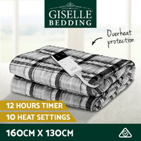 Giselle Bedding Electric Throw Rug Flannel Snuggle Blanket Washable Heated Grey and White Checkered thumbnail