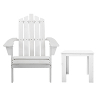 Gardeon 2PC Adirondack Outdoor Table and Chair Wooden Beach Chair Patio Furniture White thumbnail