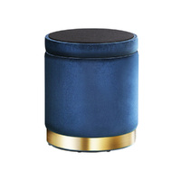 Artiss Ottoman Storage Foot Stool Round Velvet Navy thumbnail