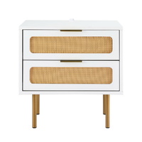Artiss Rattan Bedside Table 2 Drawers Pine thumbnail