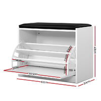 Artiss Shoe Cabinet Bench Shoes Storage Rack Organiser Drawer White 15 Pairs thumbnail