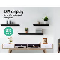 Artiss Floating Wall Shelf Set of 3 Black thumbnail