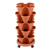 Green Fingers Raised Garden Bed 5 Tier Vertical Garden Brick Red Strawberry Stackable Planters Herbs Petunias thumbnail