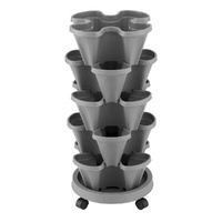 Green Fingers Raised Garden Bed 5 Tier Vertical Garden Grey Strawberry Stackable Planters Herbs Petunias thumbnail