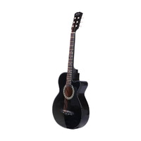 Alpha 38 Inch Acoustic Guitar Wooden Body Steel String Full Size w/ Stand Black thumbnail
