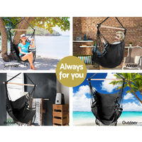 Gardeon Hanging Hammock Chair Outdoor Swing Hammocks Tassel Grey thumbnail