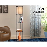 Artiss Floor Lamp 3 Tier Shelf Shelf Storage LED Light Stand Home Room Vintage Black thumbnail