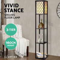 Artiss Floor Lamp 3 Tier Shelf Storage LED Light Stand Home Room Pattern Black thumbnail